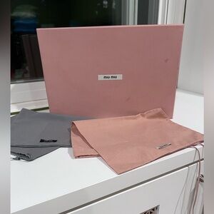 Miu Miu Pink Shoe Box and Two Shoe Bags, Pink and Gray